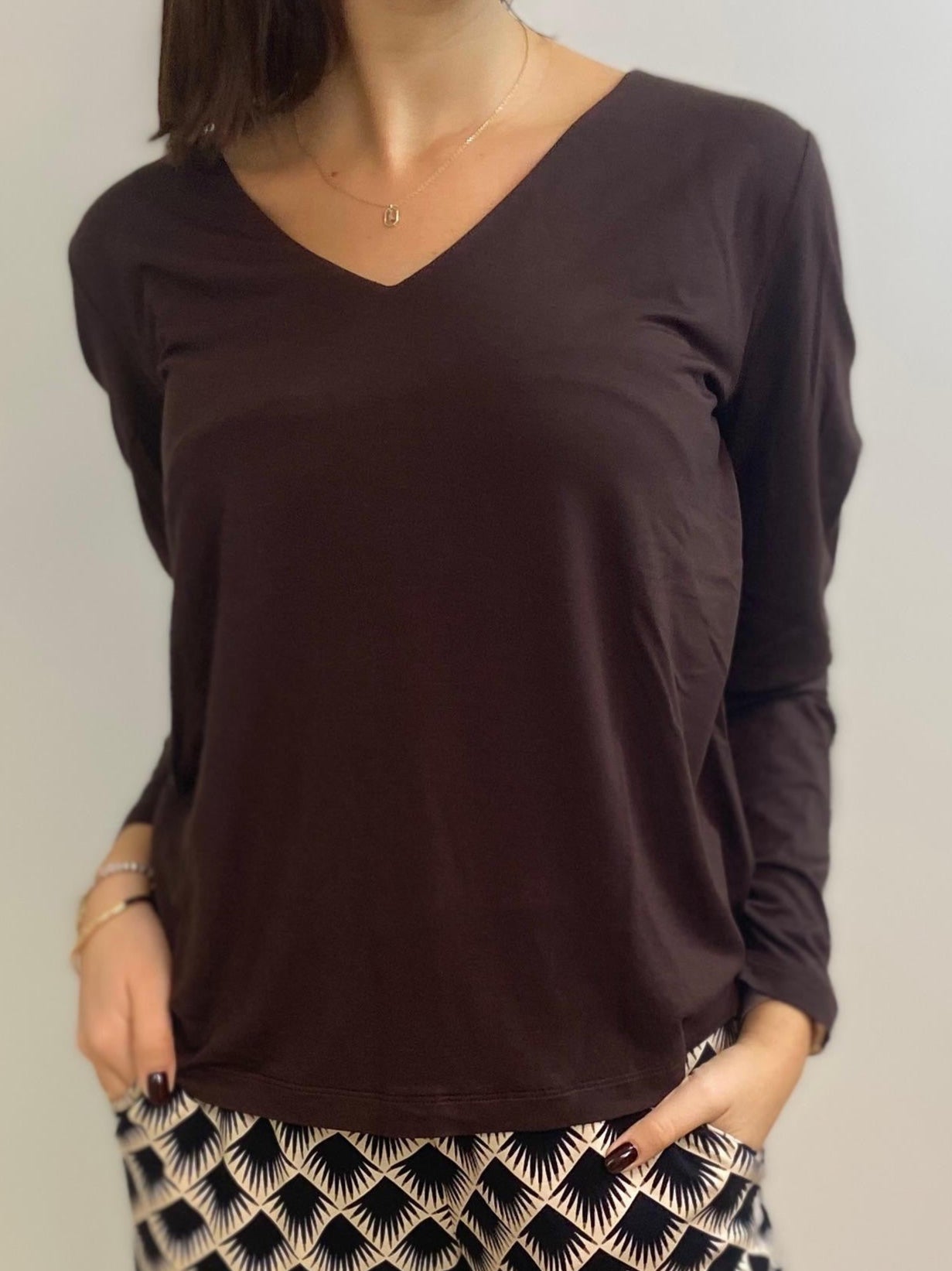 Maglia Color Cioccolato Scollo a V