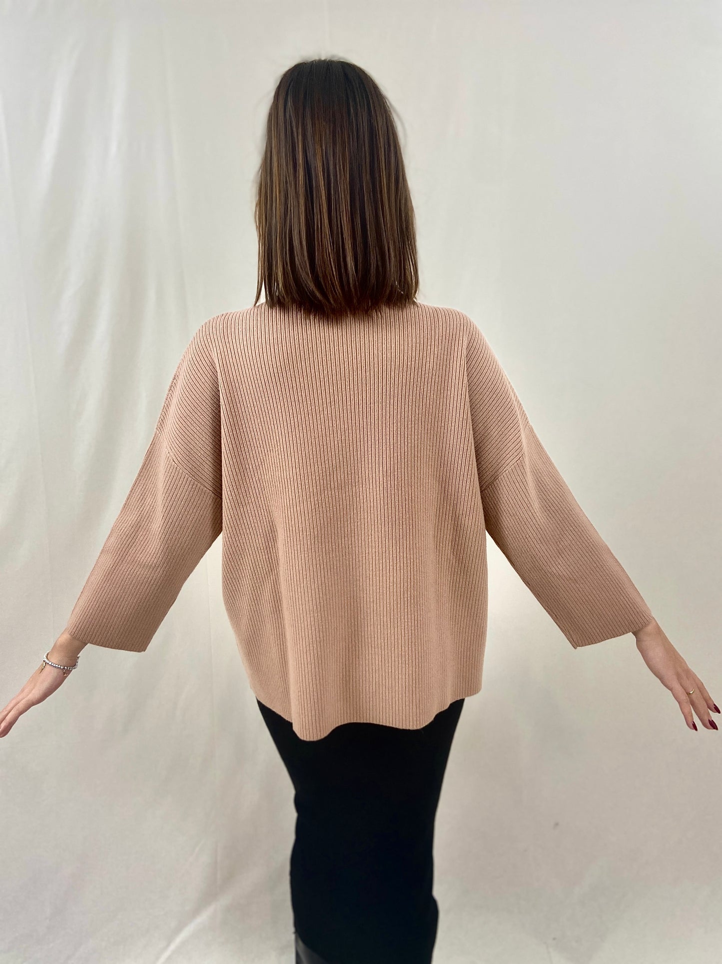 Maglia Cammello a Lupetto con Coste Larghe