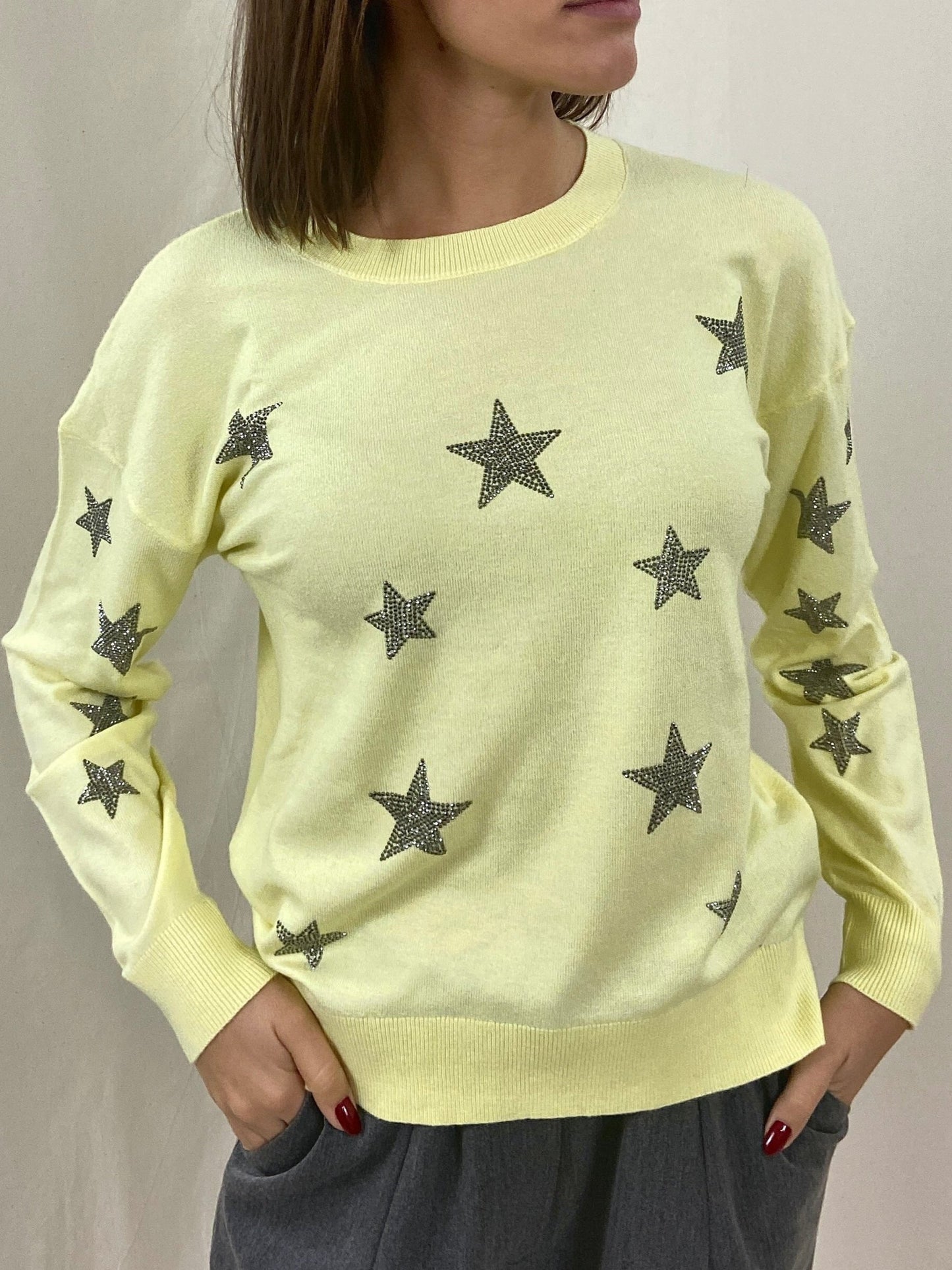 Girocollo in Maglia Fine con Stelle Glitter