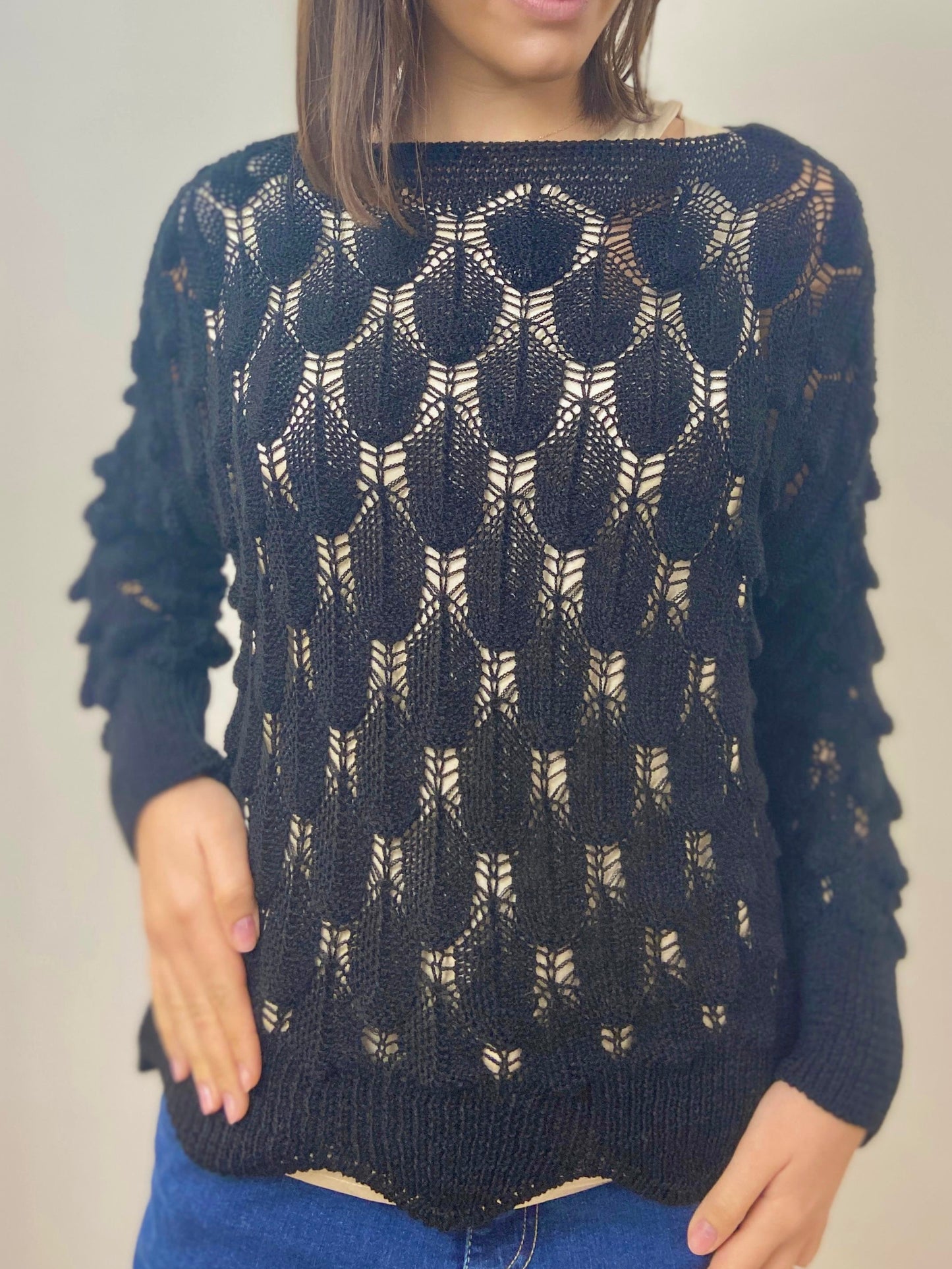 Maglia Traforata Nera con Trama