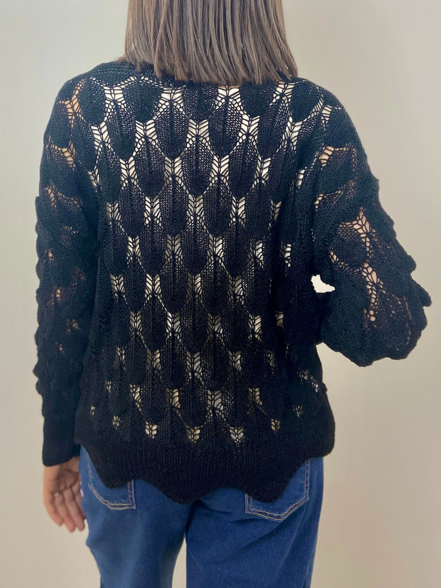 Maglia Traforata Nera con Trama