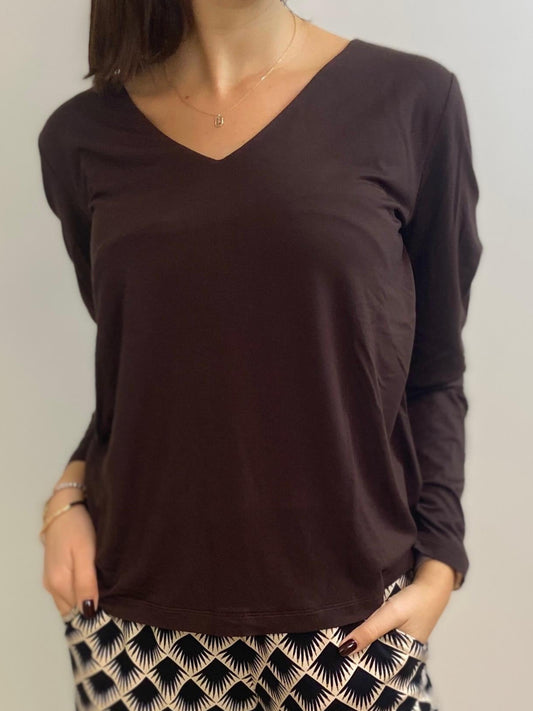 Maglia Color Cioccolato Scollo a V