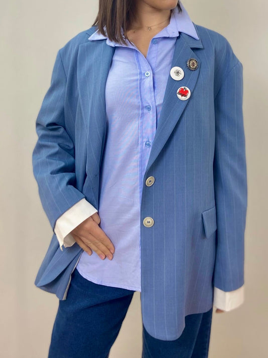 Blazer Oversize a Righe con Dettagli
