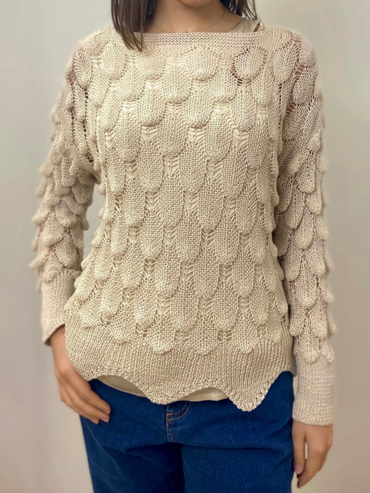 Maglia Traforata Ecrù con Trama