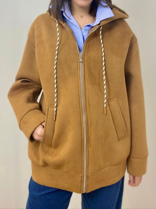 Bomber Scamosciato con Cappuccio