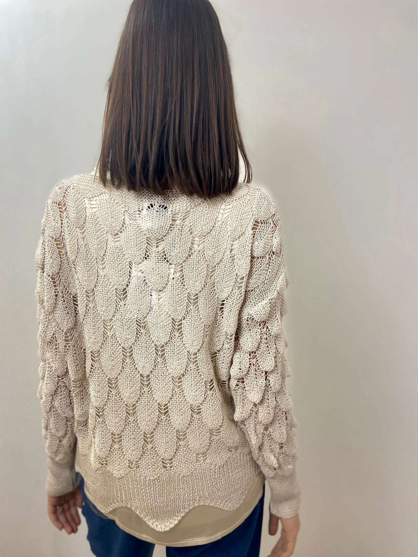 Maglia Traforata Ecrù con Trama