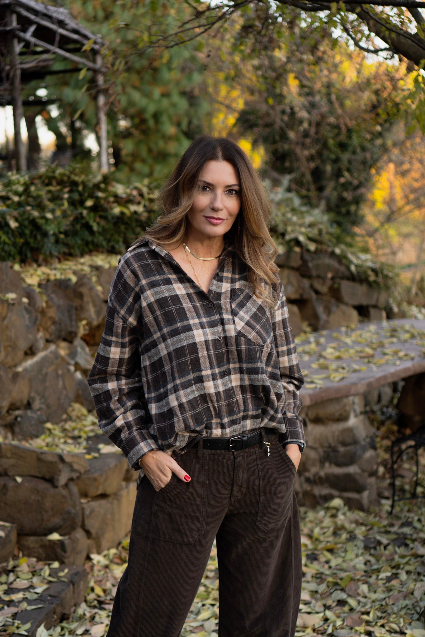 CAMICIA A QUADRI NEI TONI DEL MARRONE