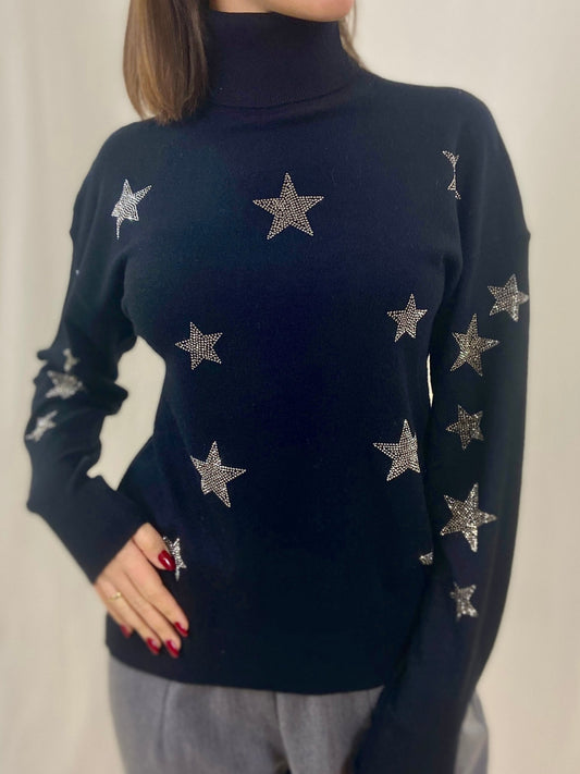 Dolcevita in Maglia Fine con Stelle Glitter
