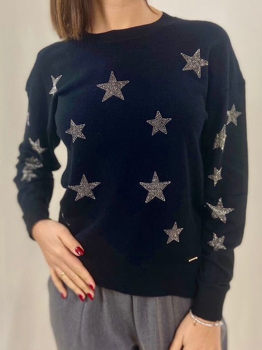 Girocollo in Maglia Fine con Stelle Glitter