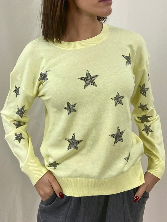 Girocollo in Maglia Fine con Stelle Glitter