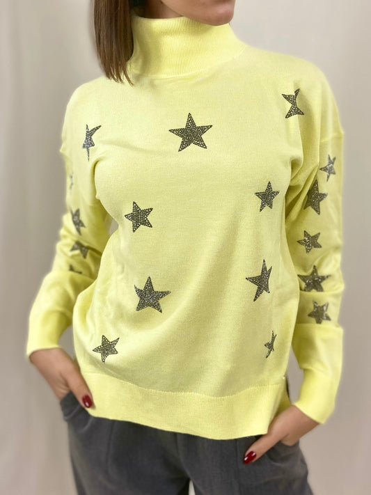 Dolcevita in Maglia Fine con Stelle Glitter