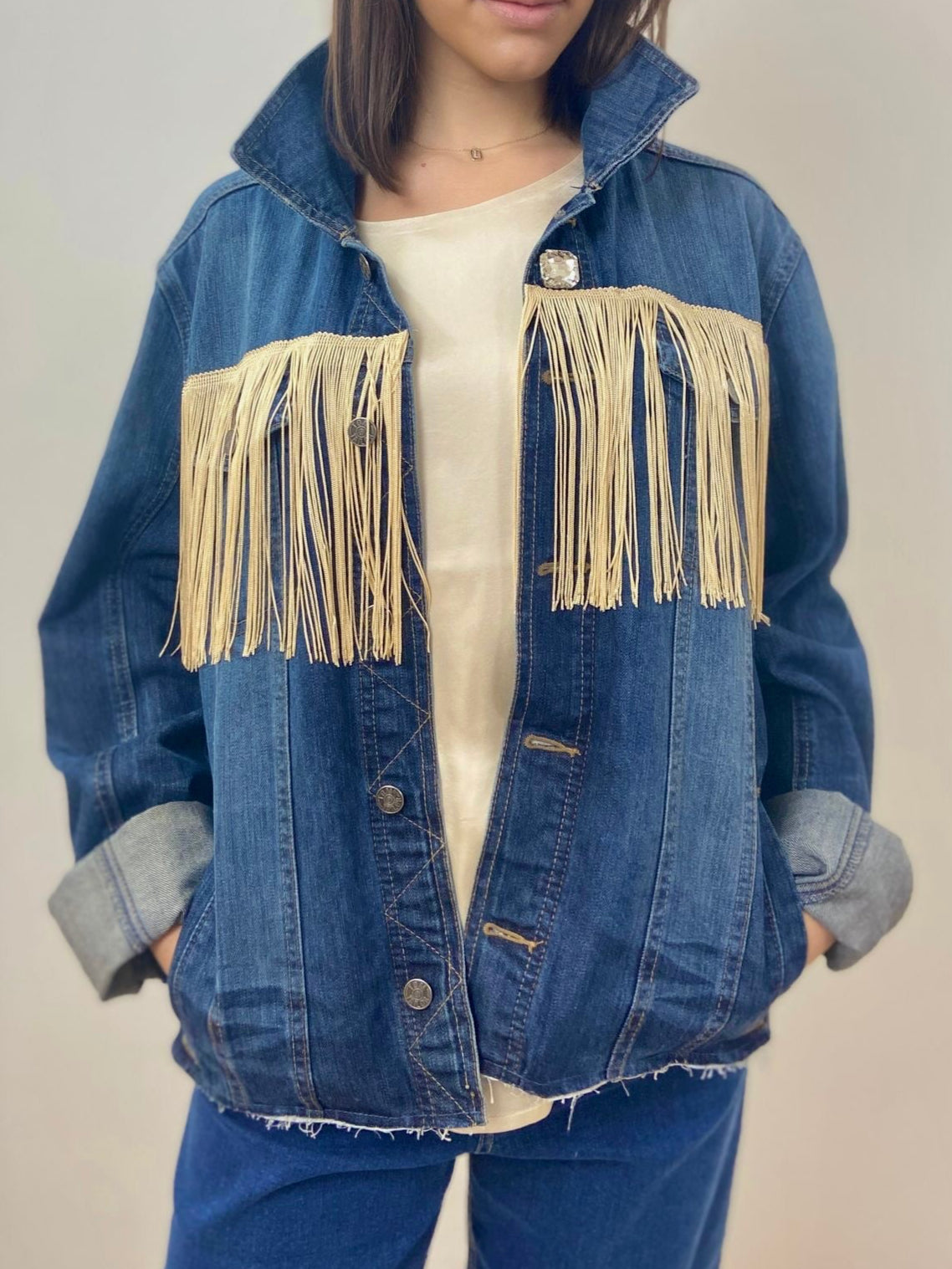 Giacca in Denim con Frange