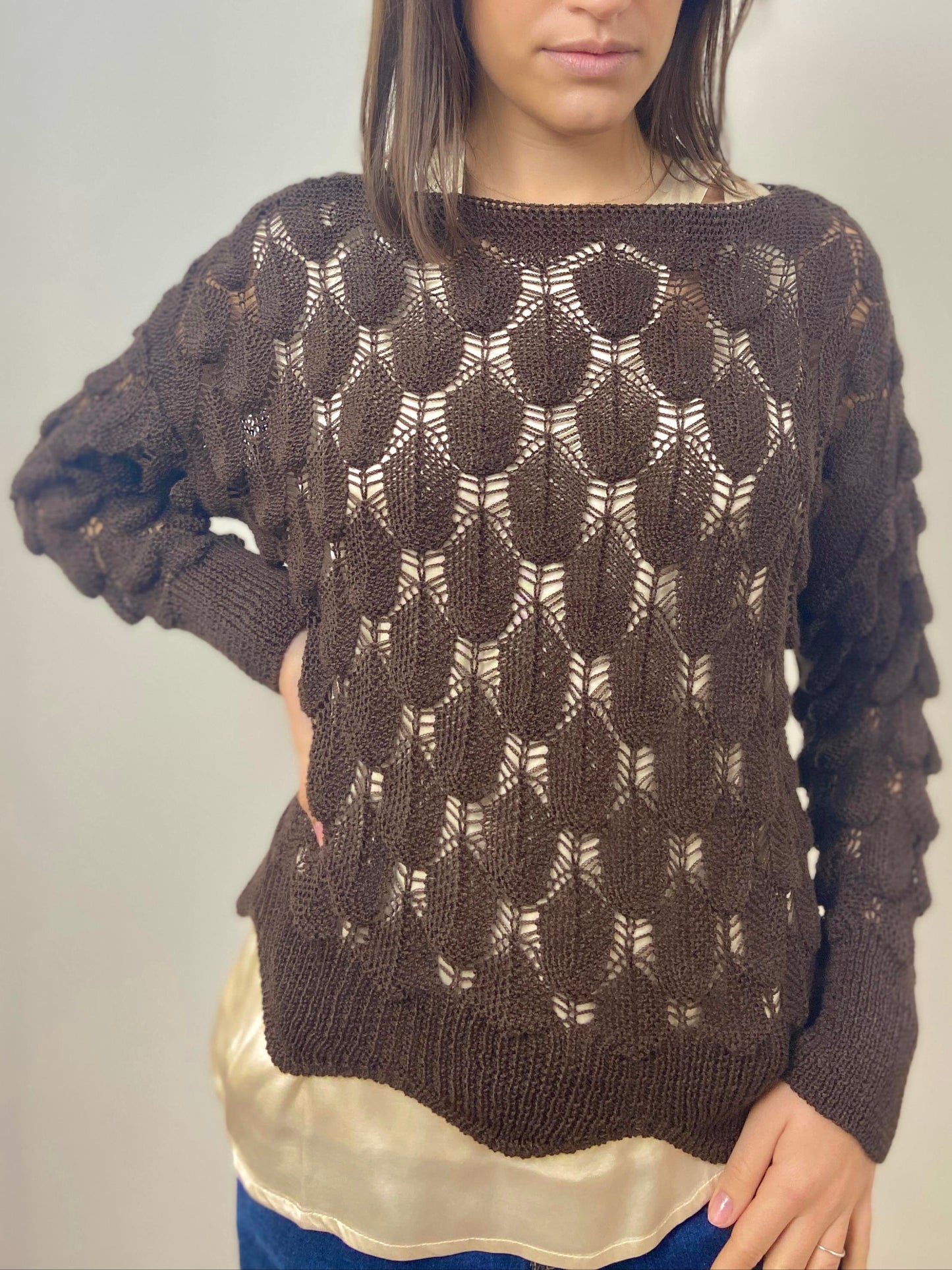 Maglia Traforata Cioccolato con Trama
