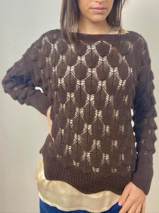 Maglia Traforata Cioccolato con Trama