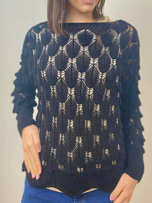 Maglia Traforata Nera con Trama